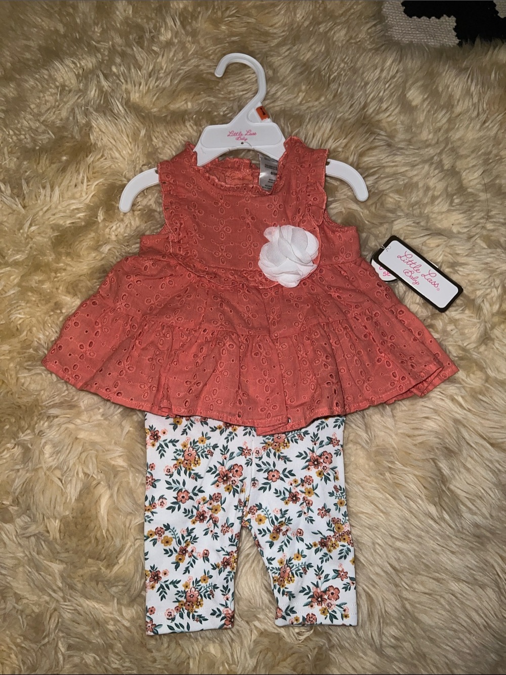 Little Lass Baby Coral Eyelet Dress and Capri Set
